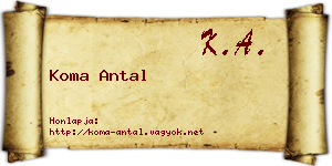 Koma Antal névjegykártya